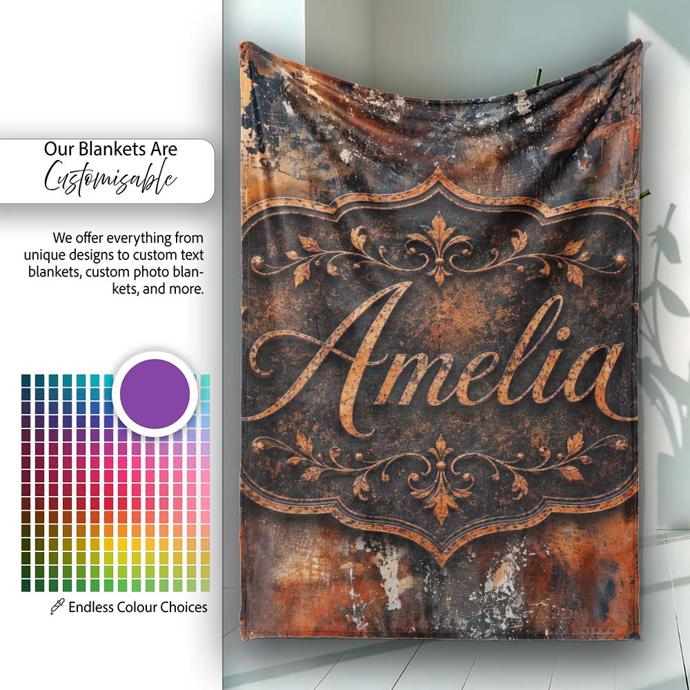 Burnt Orange Rust Abstract Texture Industrial Grunge Seamless Lovely Personalised Custom Name Super Soft Fleece Blanket Bed Sofa Throw