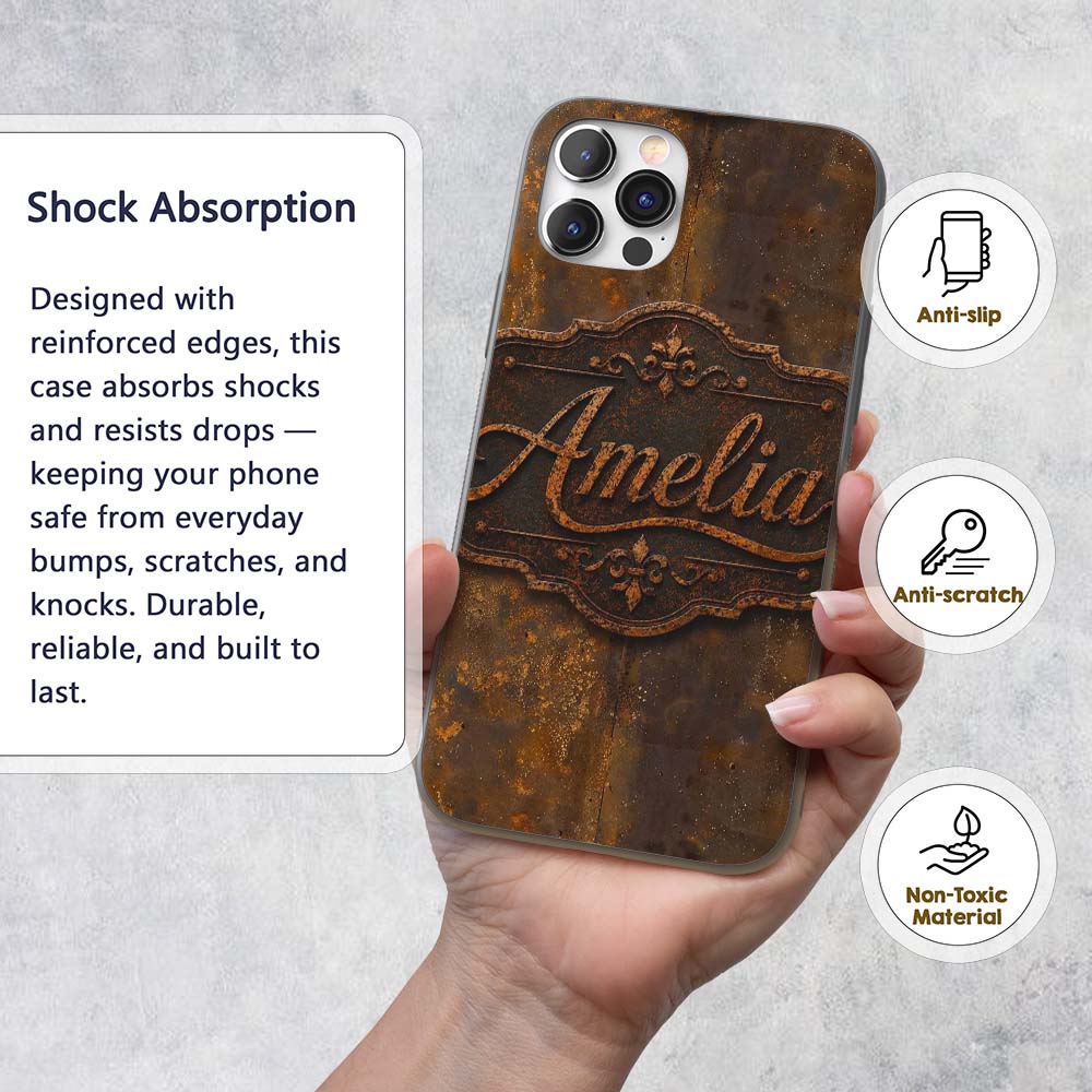 Mixed Media Rust Collage Texture Artistic Grunge Custom Name Protective Phone Case Mobile Cover Durable Everyday Smartphone Shock Resistant