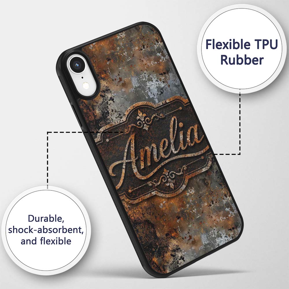 Blue Grey Rust Oxidation Texture Printed Design Custom Name Protective Phone Case Mobile Cover Durable Everyday Smartphone Shock Resistant