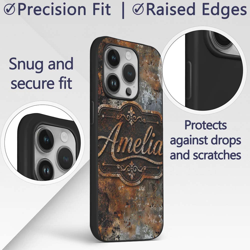 Blue Grey Rust Oxidation Texture Printed Design Custom Name Protective Phone Case Mobile Cover Durable Everyday Smartphone Shock Resistant