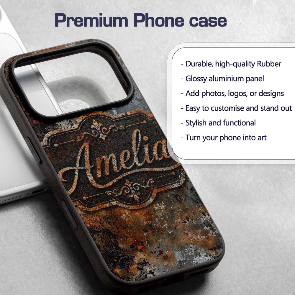 Blue Grey Rust Oxidation Texture Printed Design Custom Name Protective Phone Case Mobile Cover Durable Everyday Smartphone Shock Resistant