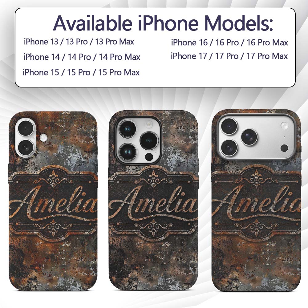 Blue Grey Rust Oxidation Texture Printed Design Custom Name Protective Phone Case Mobile Cover Durable Everyday Smartphone Shock Resistant