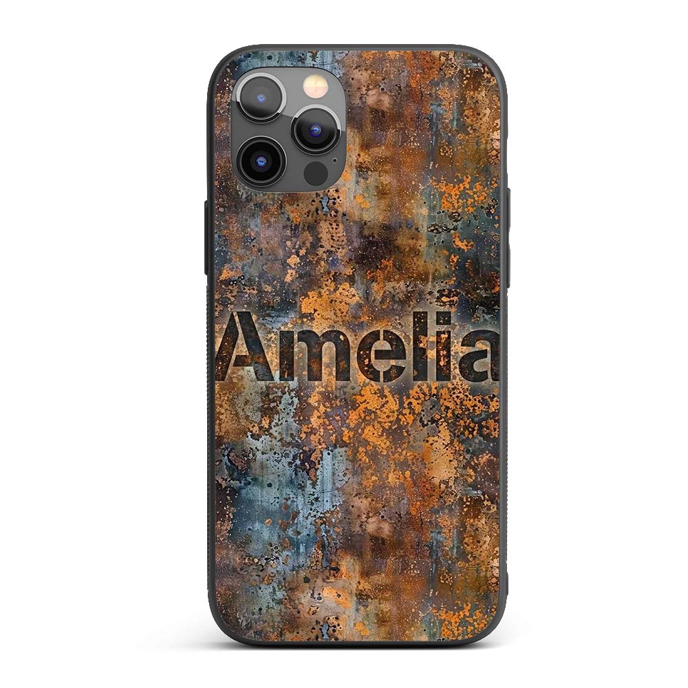 Distressed Metal Rust Pattern with Gold Accents Custom Name Protective Phone Case Mobile Cover Durable Everyday Smartphone Shock Resistant