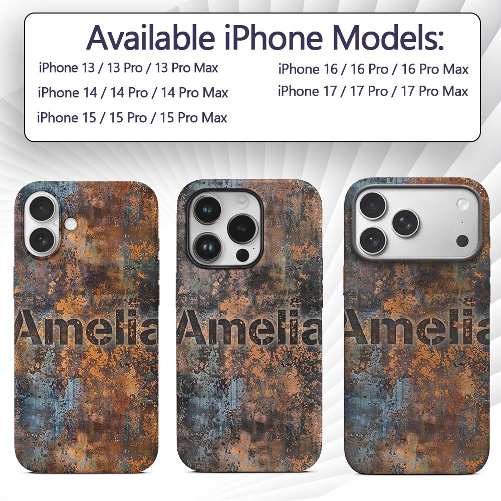 Distressed Metal Rust Pattern with Gold Accents Custom Name Protective Phone Case Mobile Cover Durable Everyday Smartphone Shock Resistant