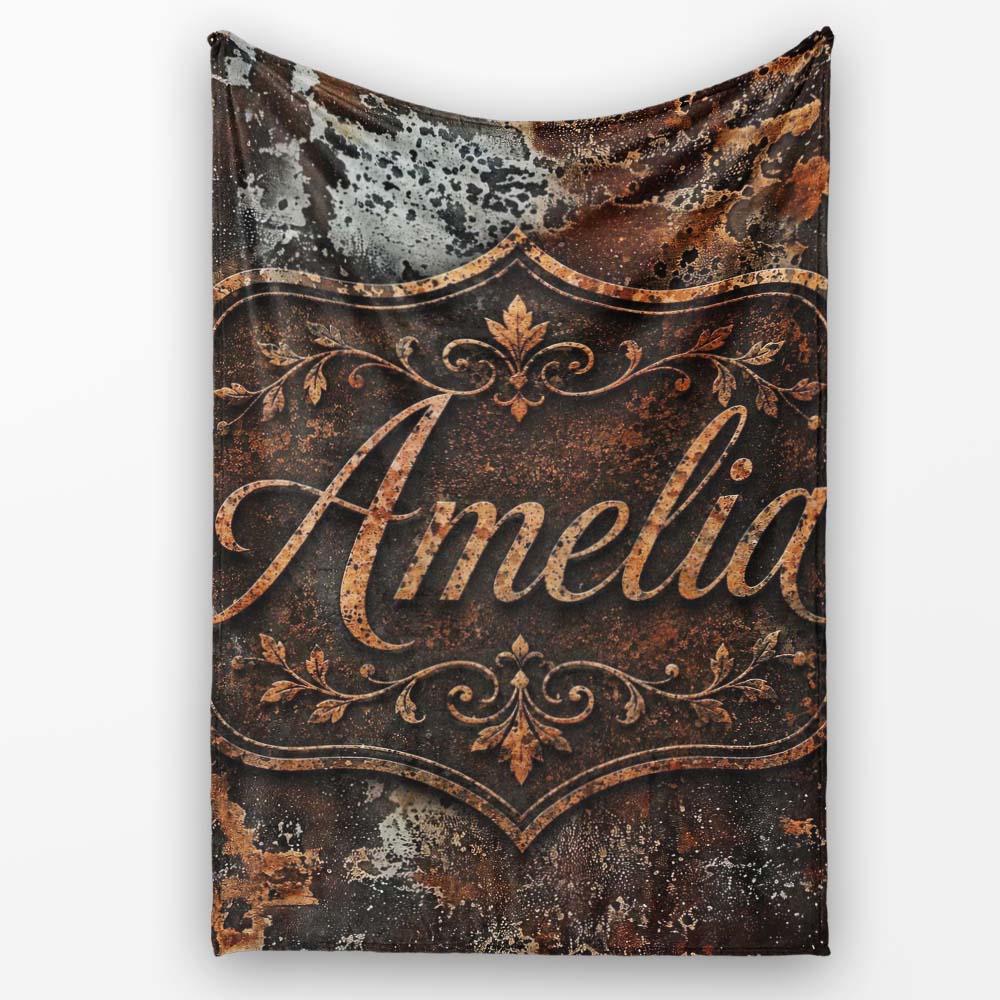 Speckled Rust Texture Dark Industrial Surface Seamless Pattern Personalised Custom Name Super Soft Fleece Blanket Bed Sofa Throw