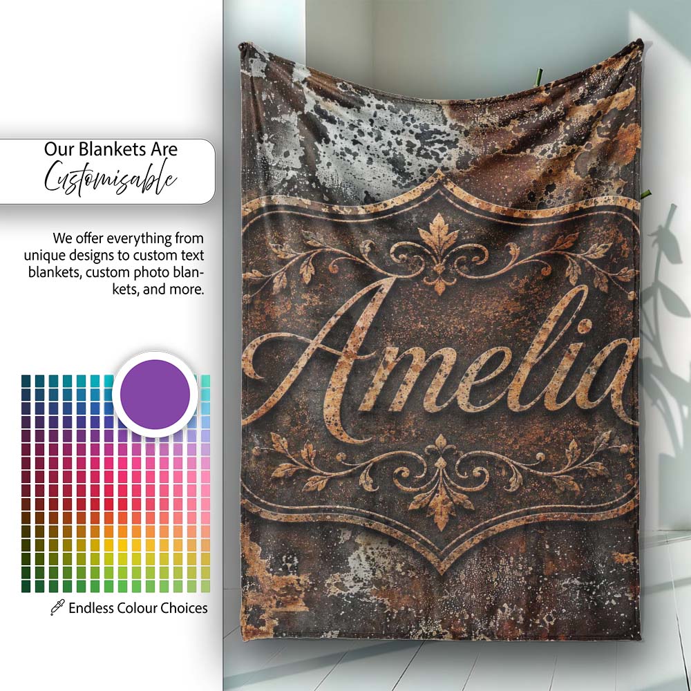 Speckled Rust Texture Dark Industrial Surface Seamless Pattern Personalised Custom Name Super Soft Fleece Blanket Bed Sofa Throw
