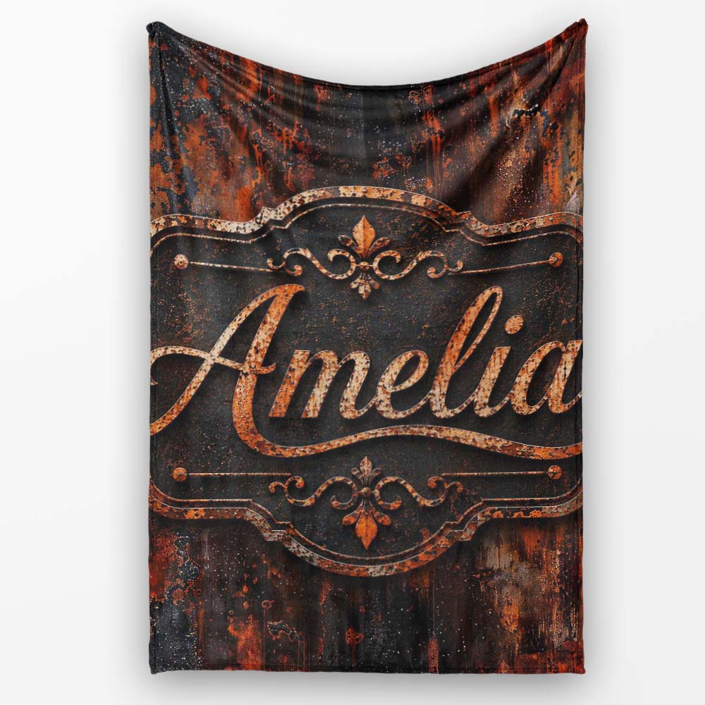 Layered Rust Patina Texture Mixed Media Grunge Seamless Pattern Personalised Custom Name Super Soft Fleece Blanket Bed Sofa Throw
