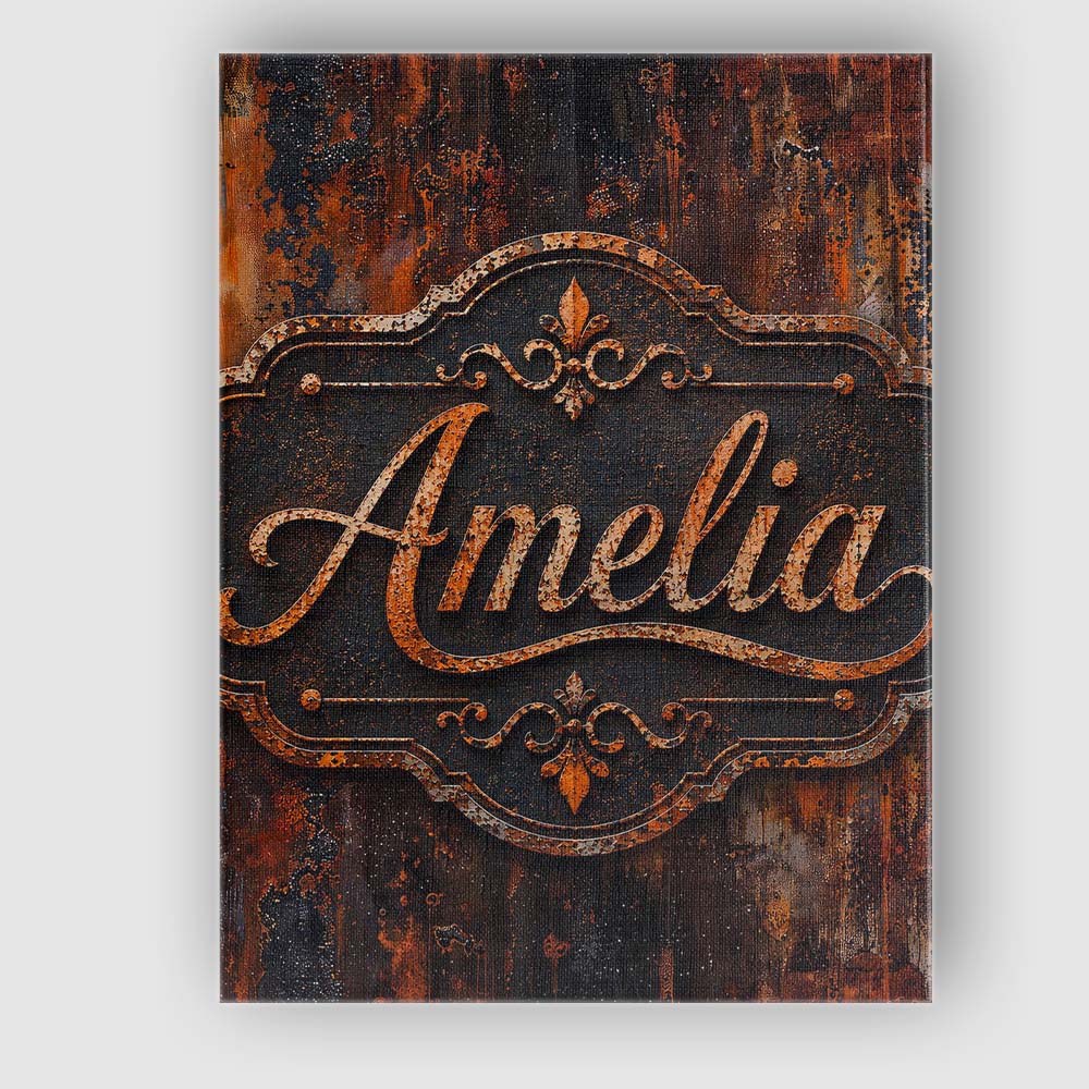 Personalised Name Layered Rust Patina Custom Modern Room Accent Creative Decorator Style Canvas Wall Art Print Decor Picture Ready to Hang