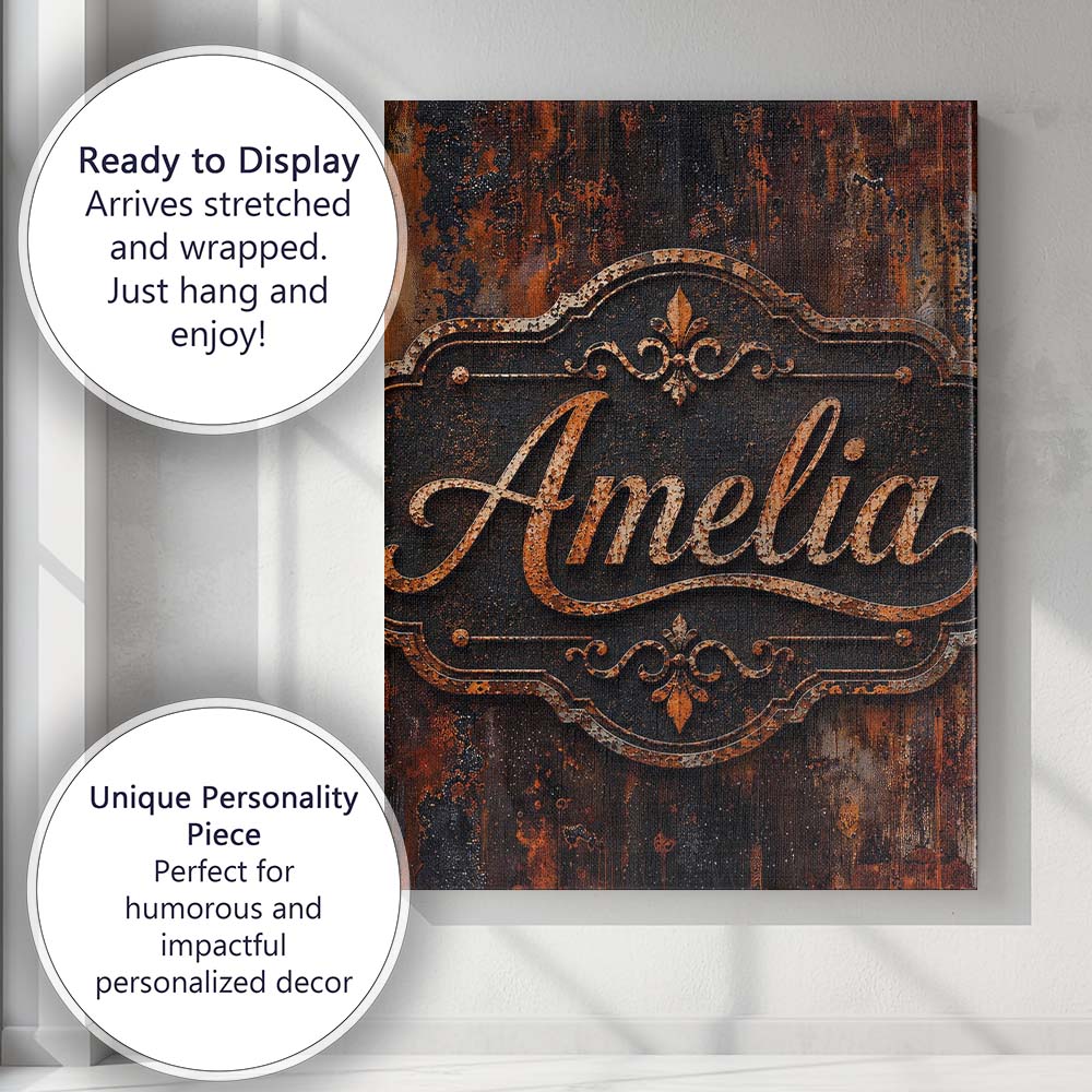 Personalised Name Layered Rust Patina Custom Modern Room Accent Creative Decorator Style Canvas Wall Art Print Decor Picture Ready to Hang