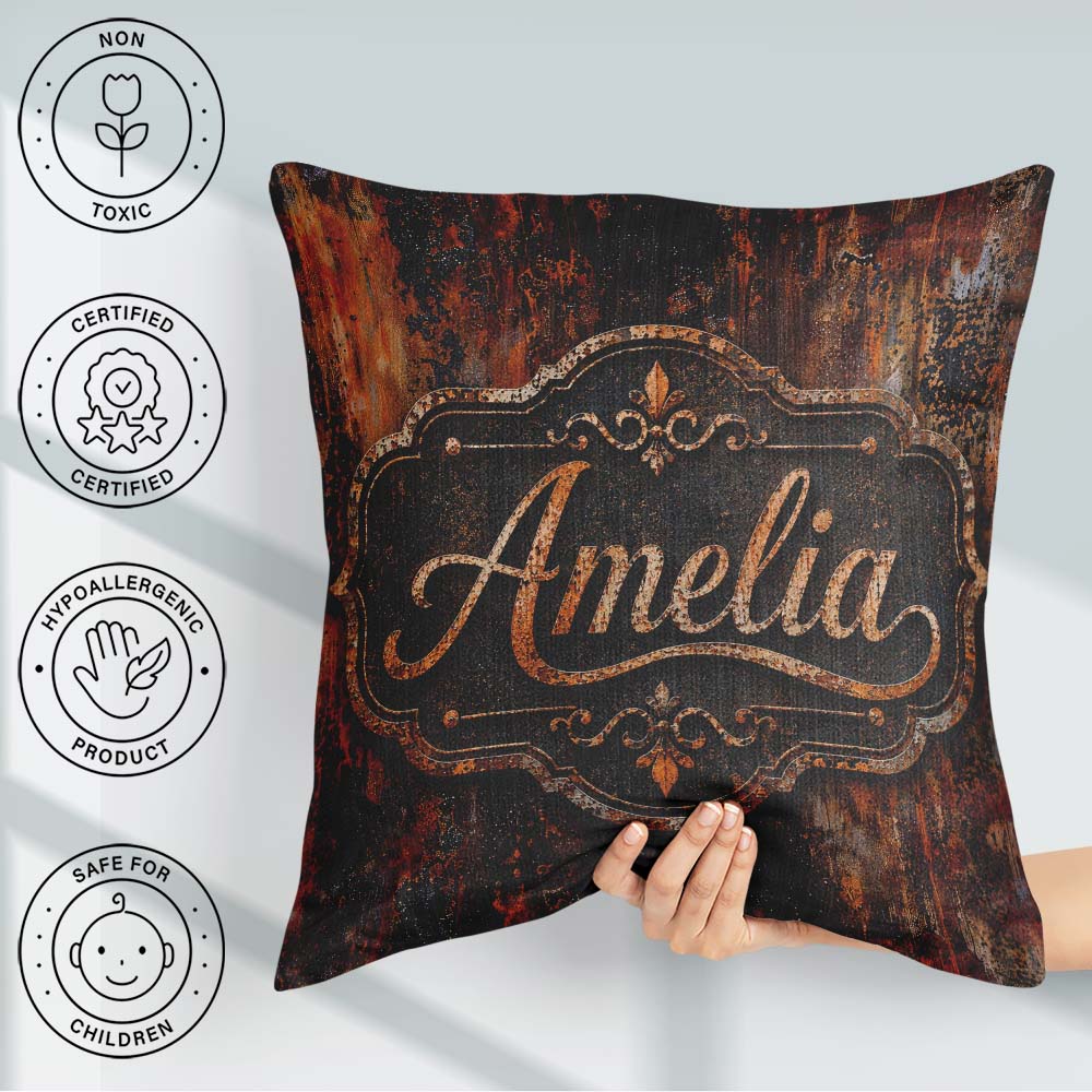 Custom Name Layered Patina Texture Mixed Grunge Seamless Pattern Square Filled Cushion Throw Pillow Sofa Bed Home Decor Zip Washable UK Made