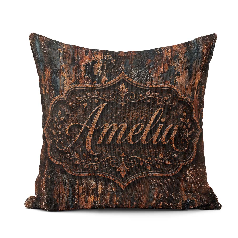 Custom Name Rust and Gold Splatter Dark Metallic Grunge Seamless Square Filled Cushion Throw Pillow Sofa Bed Home Decor Zip Washable UK Made