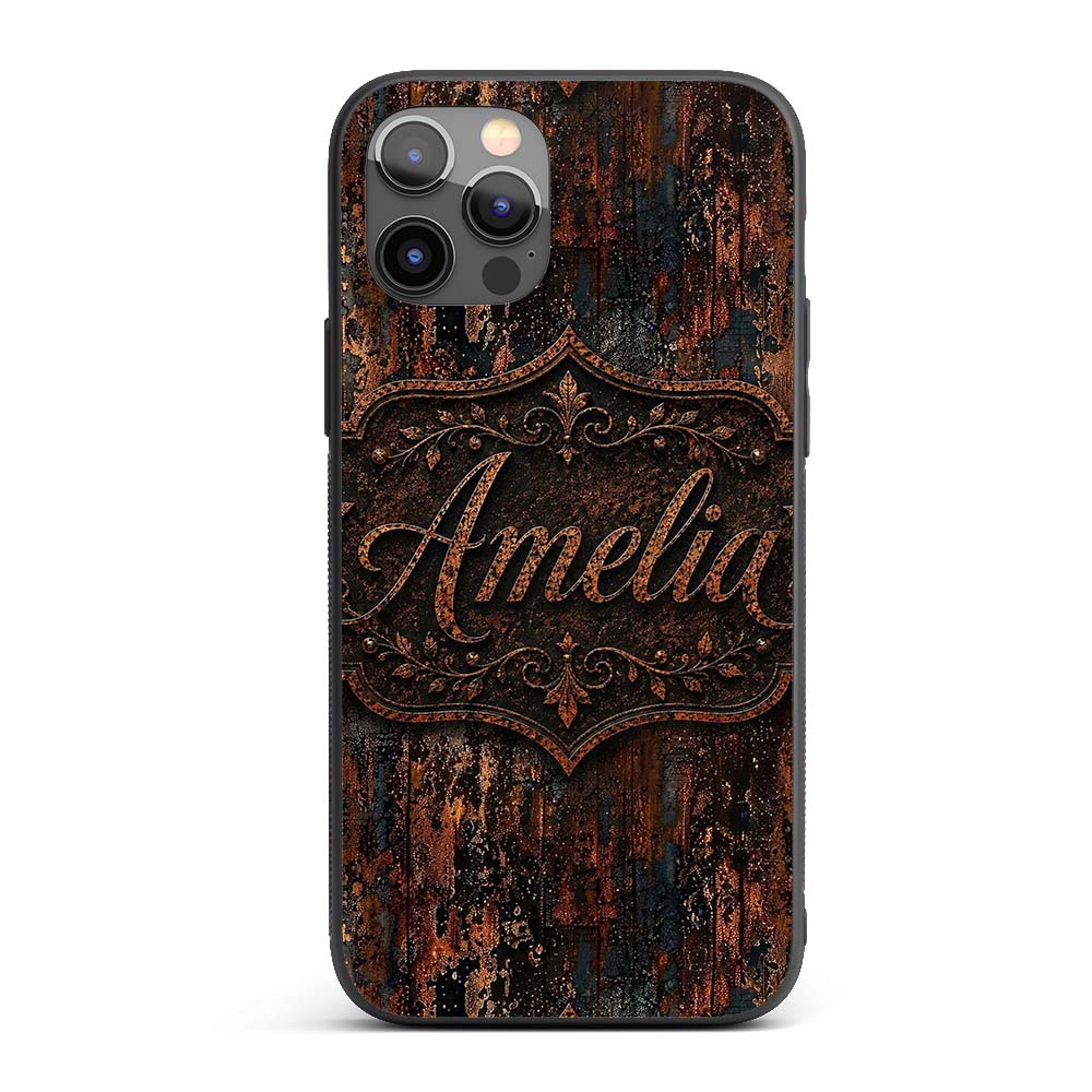 Rust and Gold Splatter Texture Dark Metallic Custom Name Protective Phone Case Mobile Cover Durable Everyday Smartphone Shock Resistant