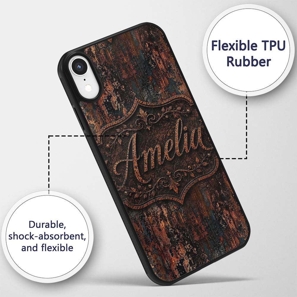 Rust and Gold Splatter Texture Dark Metallic Custom Name Protective Phone Case Mobile Cover Durable Everyday Smartphone Shock Resistant