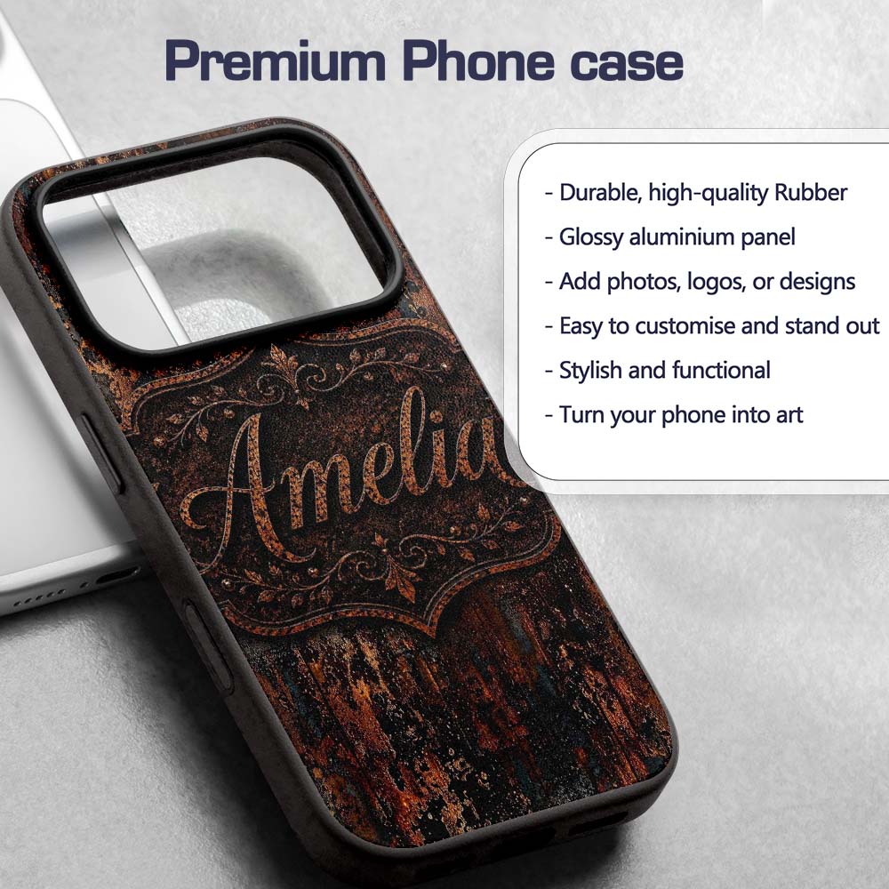 Rust and Gold Splatter Texture Dark Metallic Custom Name Protective Phone Case Mobile Cover Durable Everyday Smartphone Shock Resistant