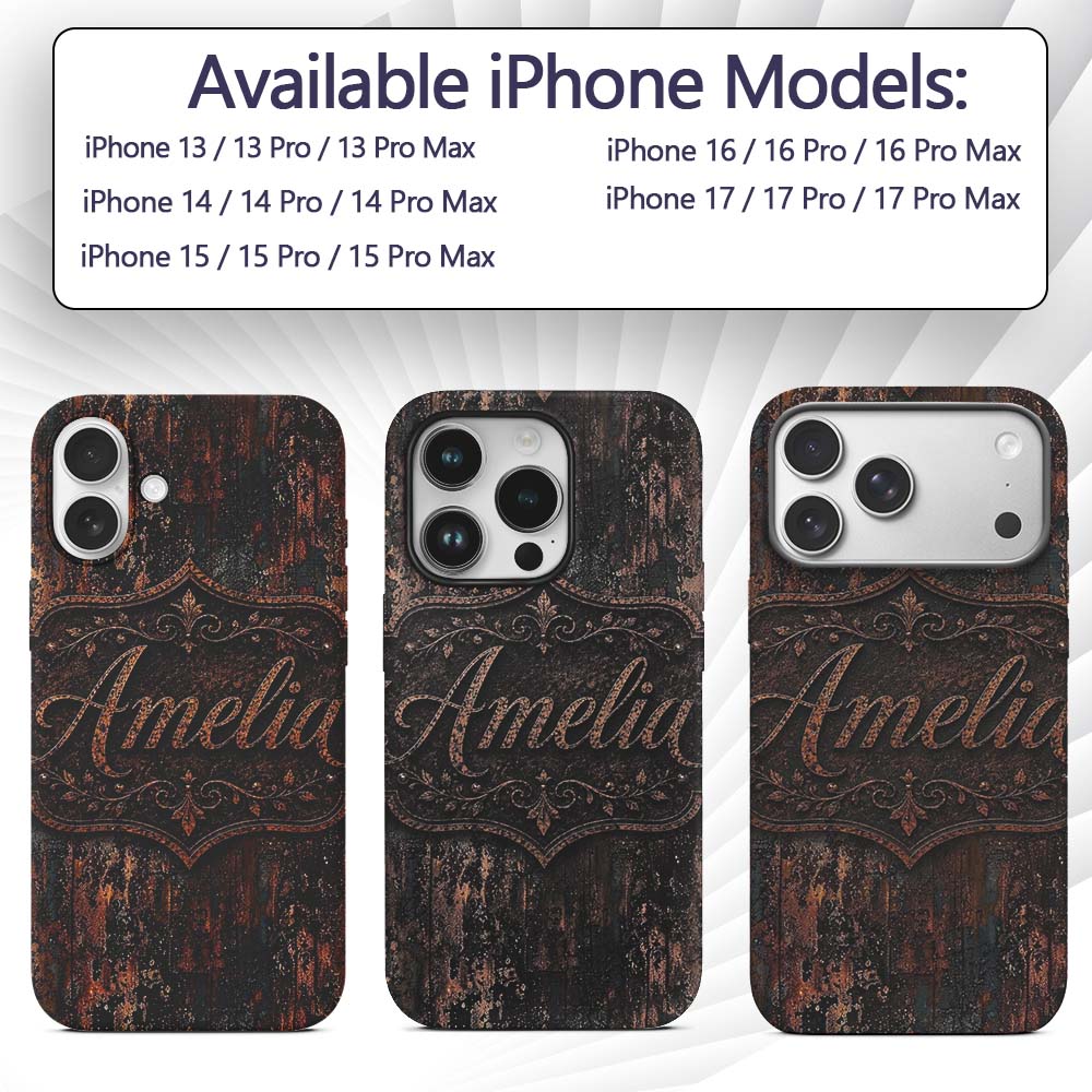 Rust and Gold Splatter Texture Dark Metallic Custom Name Protective Phone Case Mobile Cover Durable Everyday Smartphone Shock Resistant