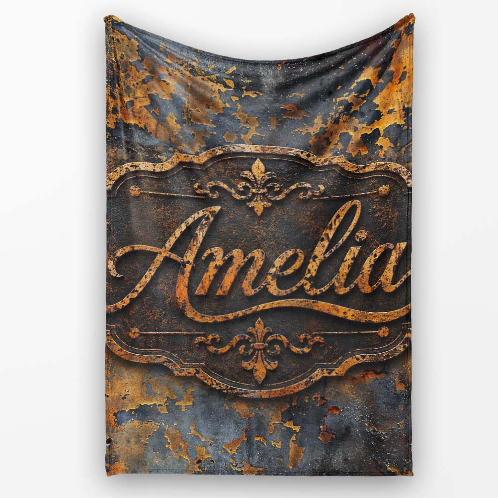 Vintage Industrial Rust Texture with Structural Elements Seamless Personalised Custom Name Super Soft Fleece Blanket Bed Sofa Throw