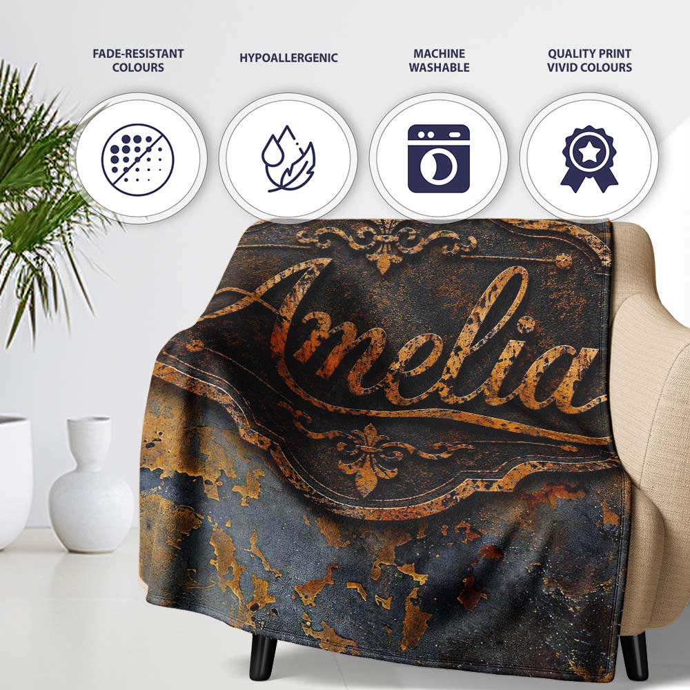 Vintage Industrial Rust Texture with Structural Elements Seamless Personalised Custom Name Super Soft Fleece Blanket Bed Sofa Throw