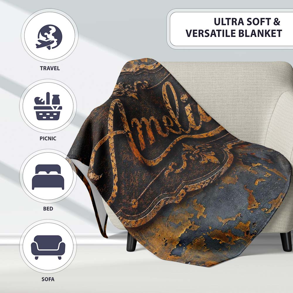 Vintage Industrial Rust Texture with Structural Elements Seamless Personalised Custom Name Super Soft Fleece Blanket Bed Sofa Throw