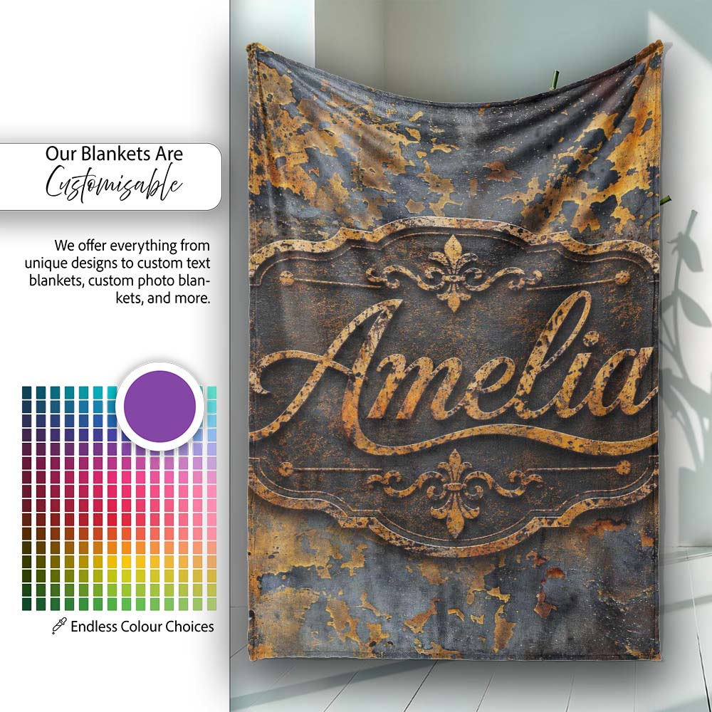 Vintage Industrial Rust Texture with Structural Elements Seamless Personalised Custom Name Super Soft Fleece Blanket Bed Sofa Throw