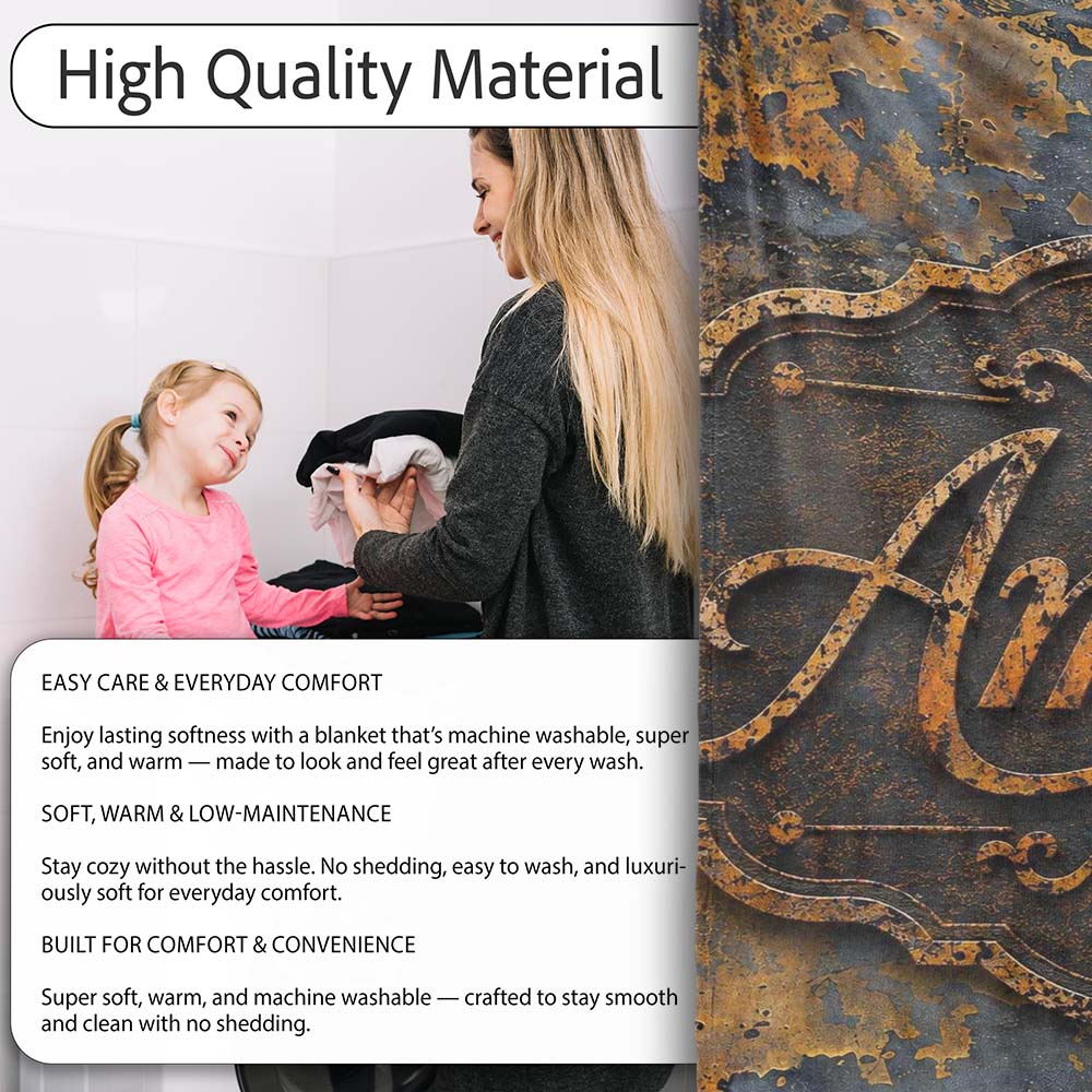Vintage Industrial Rust Texture with Structural Elements Seamless Personalised Custom Name Super Soft Fleece Blanket Bed Sofa Throw