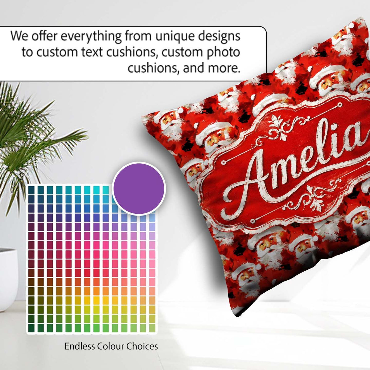 Custom Name Painterly Santa Faces Red Abstract Christmas Festive Square Filled Cushion Throw Pillow Sofa Bed Home Decor Zip Washable UK Made