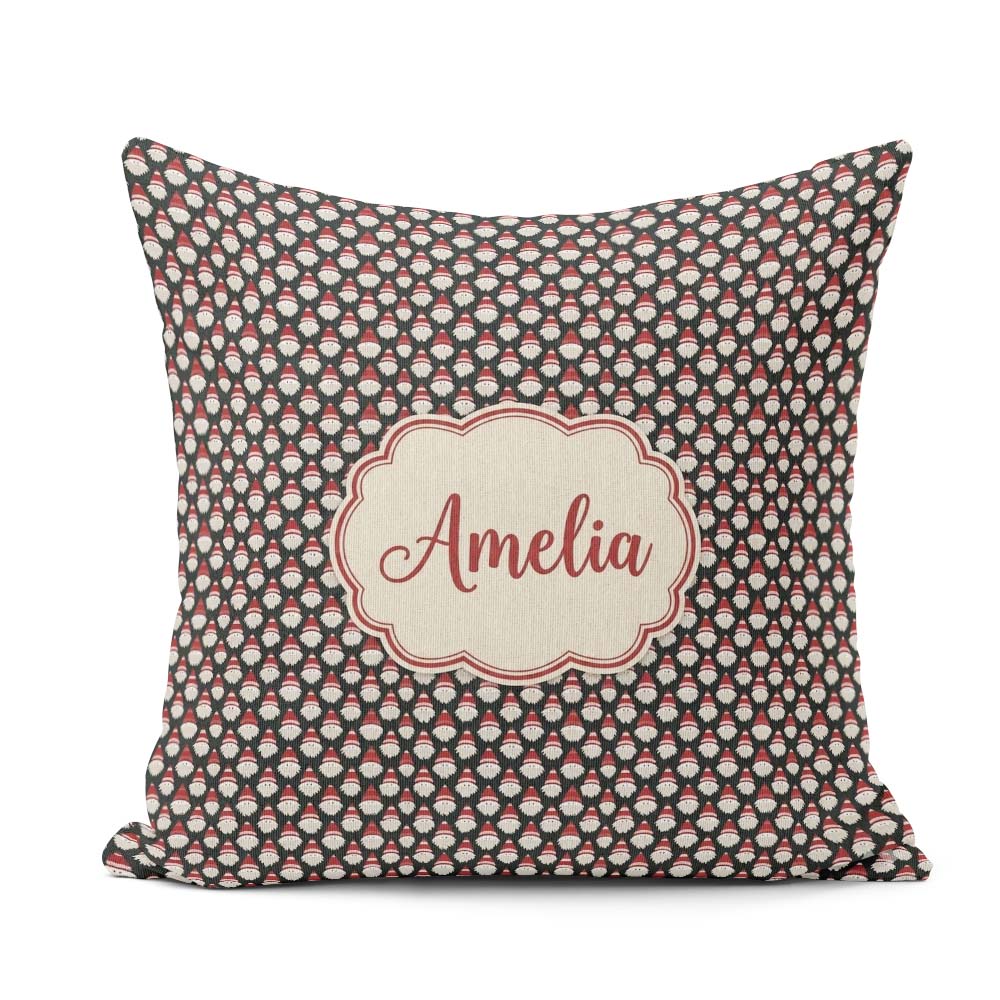Custom Name Minimal Santa Hat Beard Repeat Dark Christmas Lovely Square Filled Cushion Throw Pillow Sofa Bed Home Decor Zip Washable UK Made