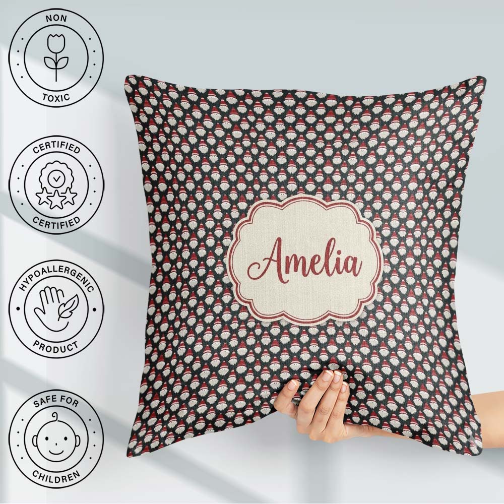 Custom Name Minimal Santa Hat Beard Repeat Dark Christmas Lovely Square Filled Cushion Throw Pillow Sofa Bed Home Decor Zip Washable UK Made
