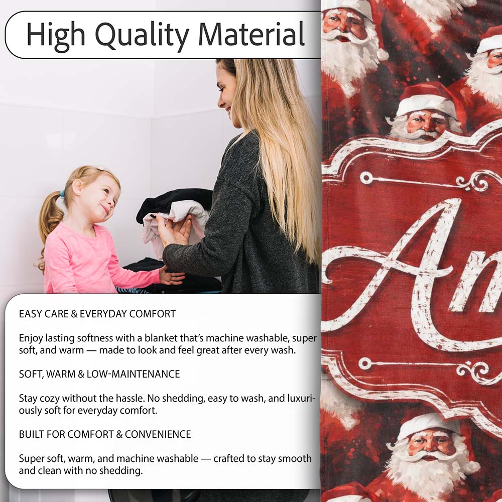 Dramatic Santa Portrait Red Splatter Background Christmas Design Personalised Custom Name Super Soft Fleece Blanket Bed Sofa Throw