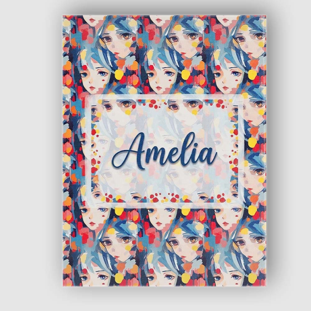 Personalised Name Anime Girl Blue Hair Paint Splash Artistic Pattern Custom Home Canvas Wall Art Print Decor Picture Ready to Hang