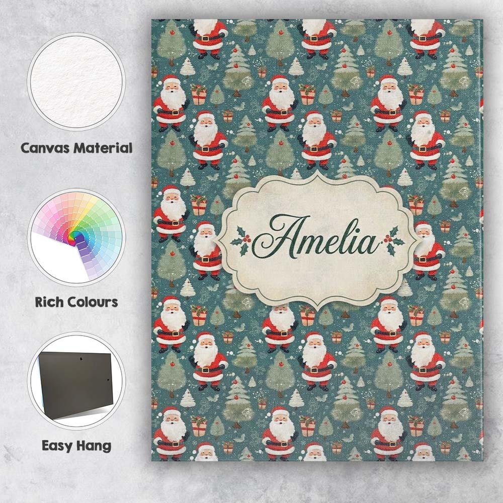 Personalised Name Cute Santa Trees Gifts Custom Unique Gift Idea Elegant Feature Canvas Wall Art Print Decor Picture Ready to Hang