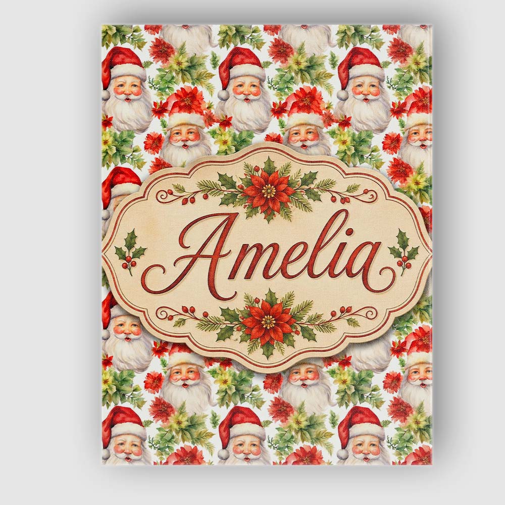 Personalised Name Watercolor Santa Faces Custom Unique Gift Idea Elegant Feature Canvas Wall Art Print Decor Picture Ready to Hang