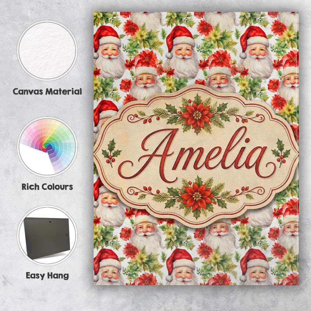 Personalised Name Watercolor Santa Faces Custom Unique Gift Idea Elegant Feature Canvas Wall Art Print Decor Picture Ready to Hang