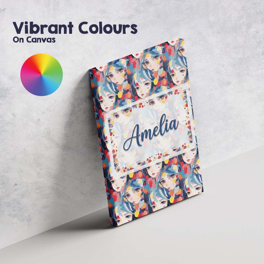 Personalised Name Anime Girl Blue Hair Paint Splash Artistic Pattern Custom Home Canvas Wall Art Print Decor Picture Ready to Hang