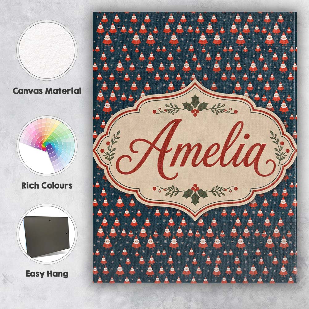 Personalised Name Tiny Santa Star Snow Dark Custom Bespoke Interior Contemporary Canvas Wall Art Print Decor Picture Ready to Hang