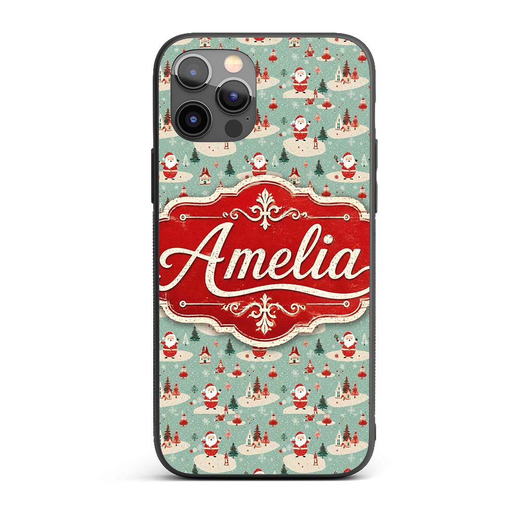 Santa Village Trees Houses Snowy Printed Design Custom Name Protective Phone Case Mobile Cover Durable Everyday Smartphone Shock Resistant