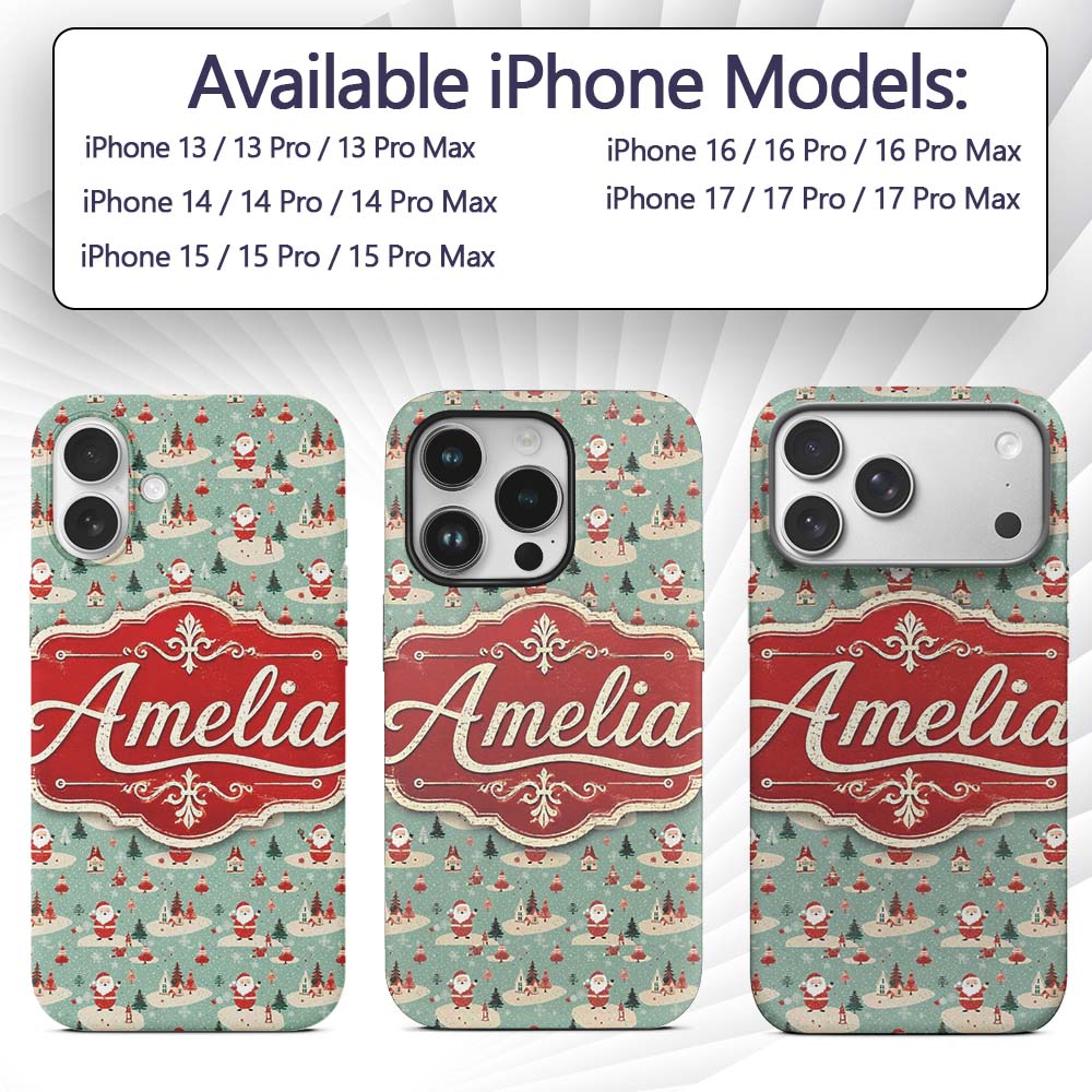 Santa Village Trees Houses Snowy Printed Design Custom Name Protective Phone Case Mobile Cover Durable Everyday Smartphone Shock Resistant