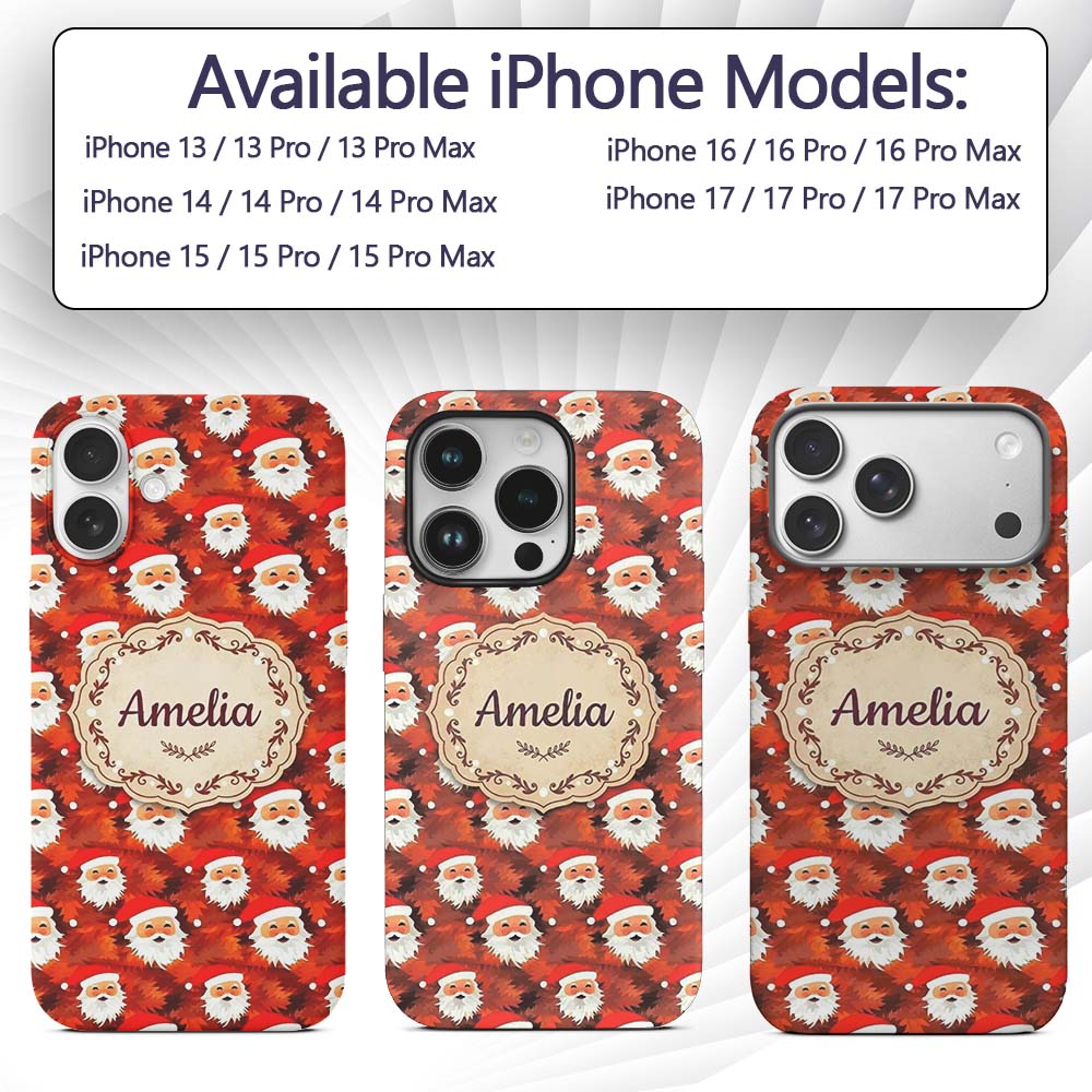 Cute Santa Faces Orange Leaf Autumn Christmas Custom Name Protective Phone Case Mobile Cover Durable Everyday Smartphone Shock Resistant