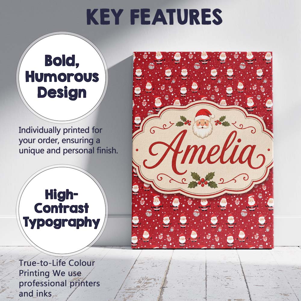 Personalised Name Classic Santa Snow Custom Premium Decorative Design Modern Room Accent Canvas Wall Art Print Decor Picture Ready to Hang