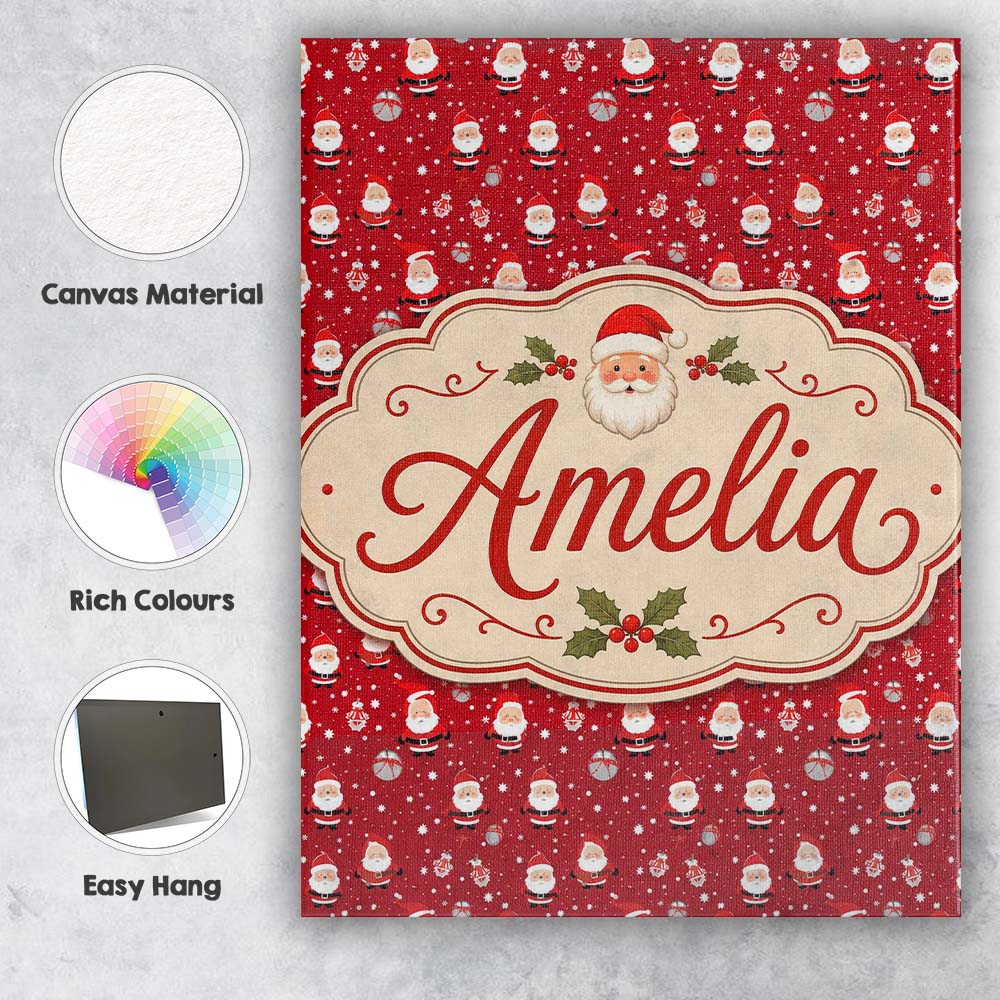 Personalised Name Classic Santa Snow Custom Premium Decorative Design Modern Room Accent Canvas Wall Art Print Decor Picture Ready to Hang
