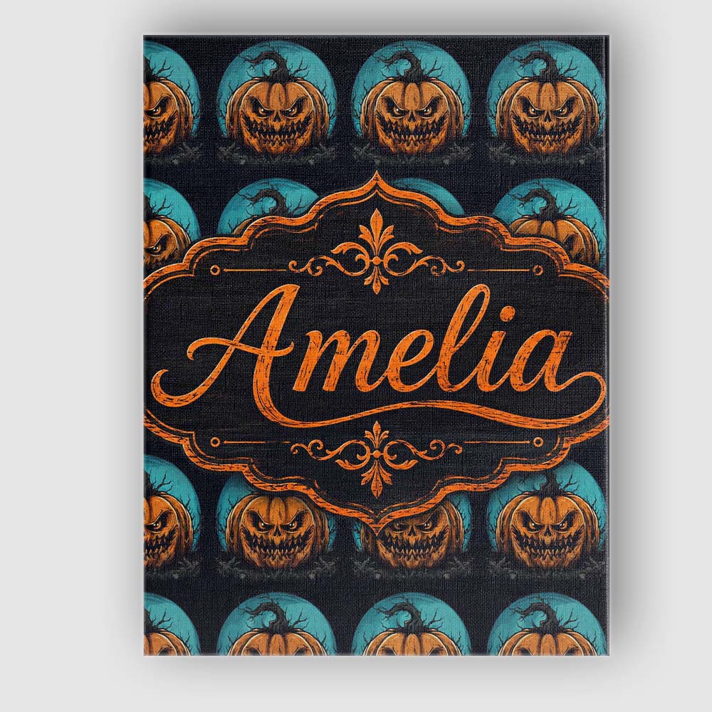 Personalised Name Spooky Halloween Pumpkin Custom Unique Gift Idea Elegant Feature Canvas Wall Art Print Decor Picture Ready to Hang
