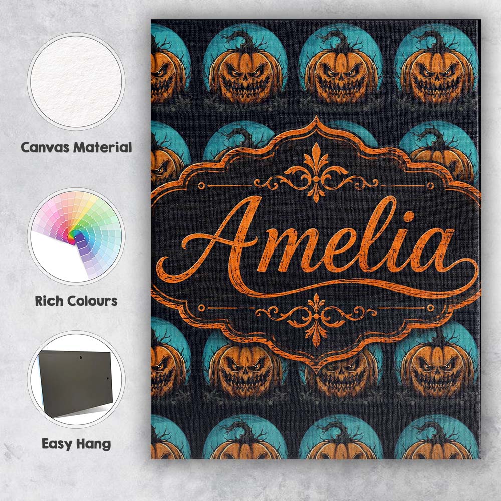 Personalised Name Spooky Halloween Pumpkin Custom Unique Gift Idea Elegant Feature Canvas Wall Art Print Decor Picture Ready to Hang