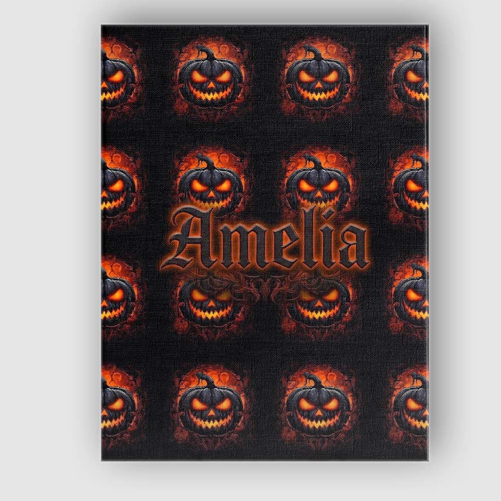 Personalised Name Glowing Halloween Pumpkin Custom Bespoke Interior Contemporary Canvas Wall Art Print Decor Picture Ready to Hang