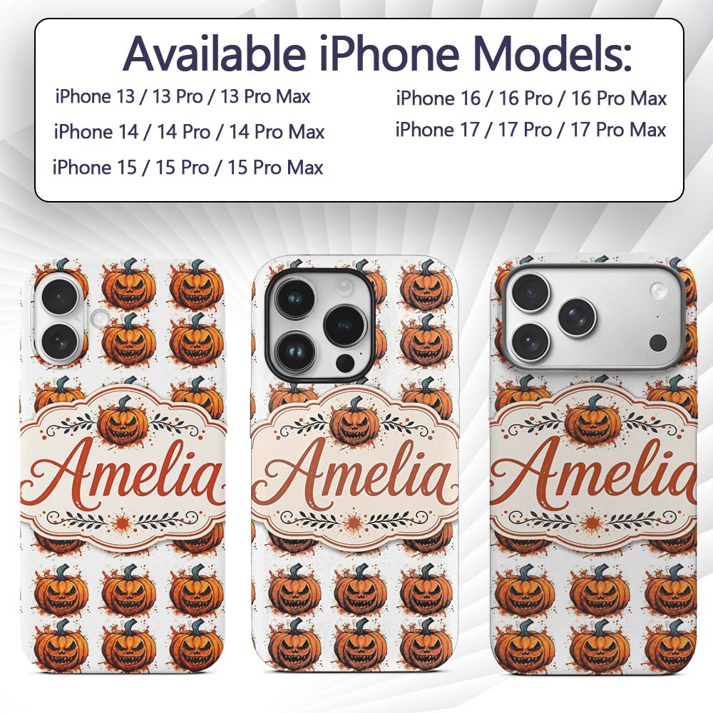 Grunge Style Pumpkin Splash White Background Custom Name Protective Phone Case Mobile Cover Durable Everyday Smartphone Shock Resistant