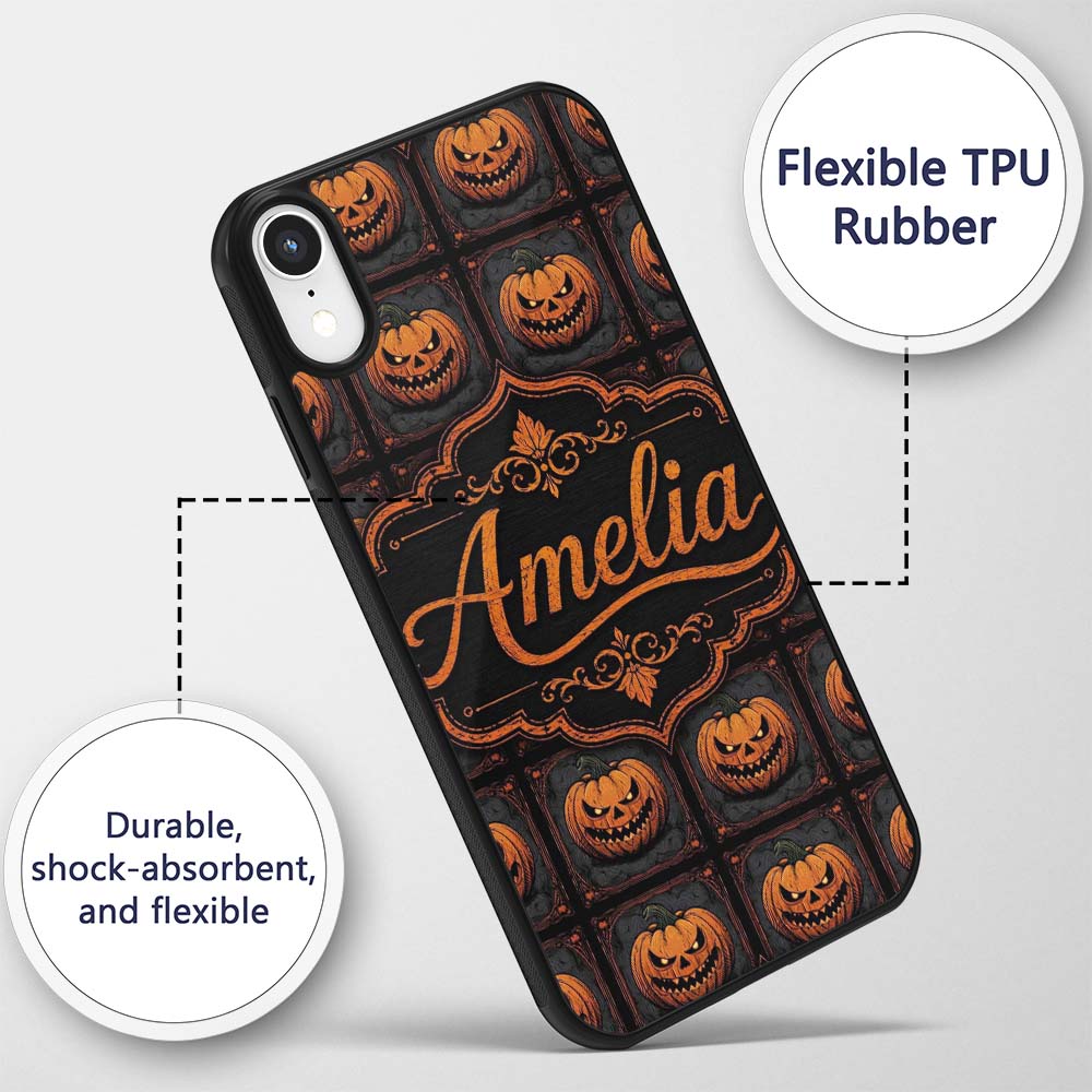 Ornate Framed Pumpkin Gothic Dark Printed Design Custom Name Protective Phone Case Mobile Cover Durable Everyday Smartphone Shock Resistant