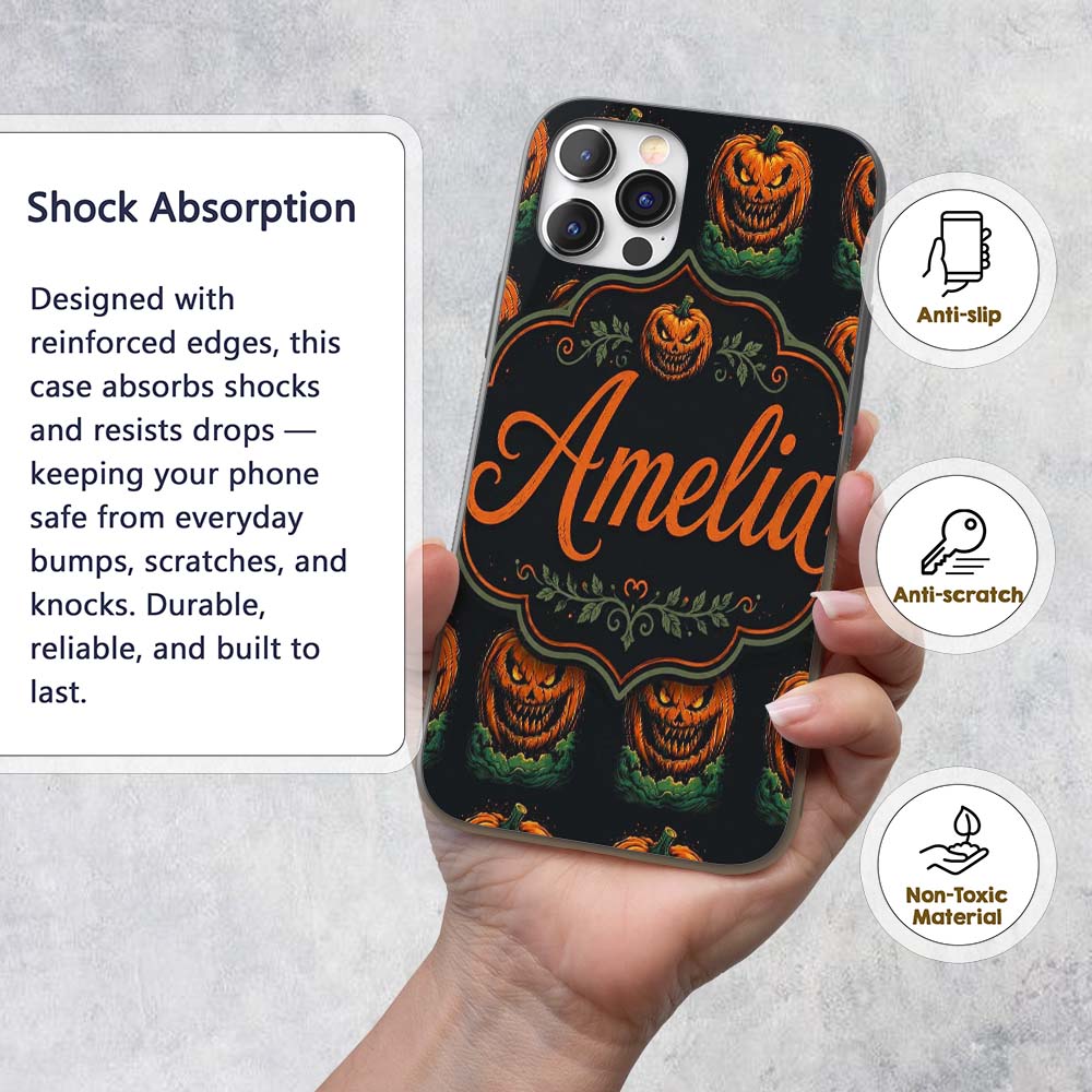 Creepy Pumpkin Ocean Waves Dark Printed Design Custom Name Protective Phone Case Mobile Cover Durable Everyday Smartphone Shock Resistant