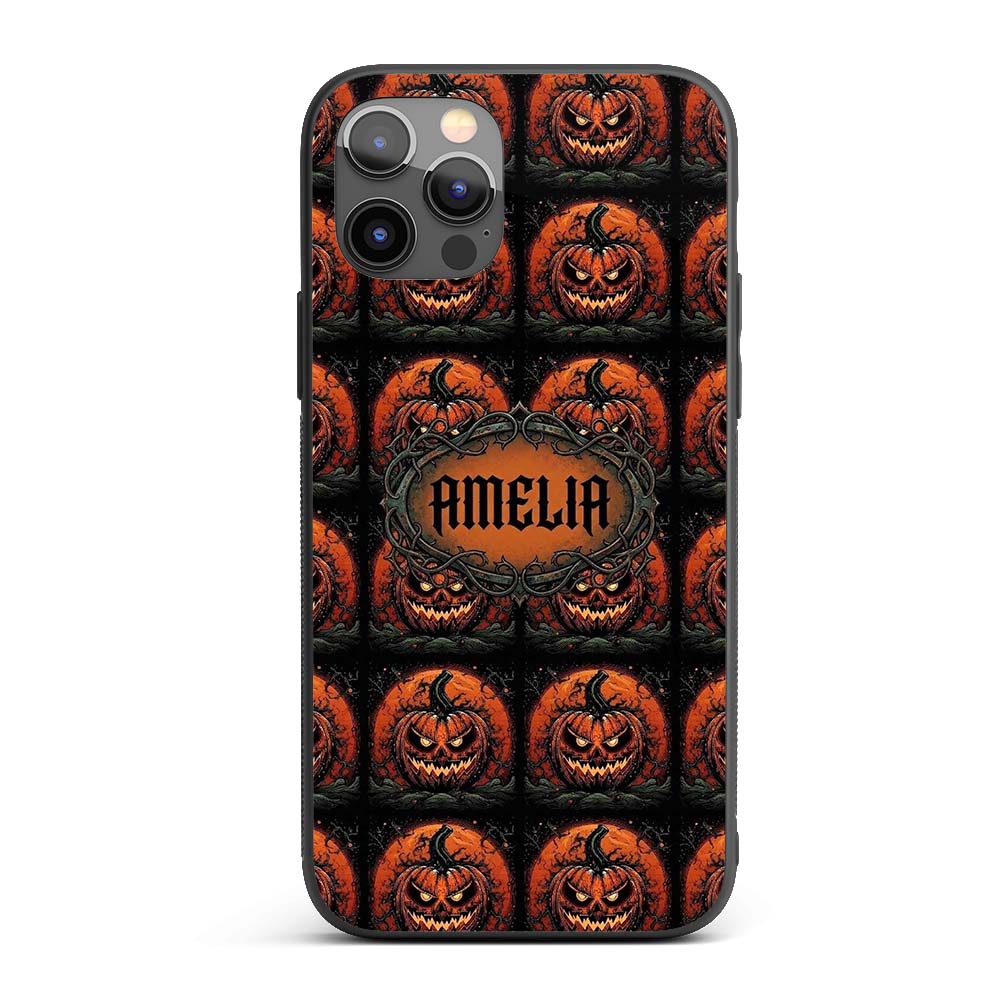 Spooky Pumpkin Moon Branches Dark Printed Design Custom Name Protective Phone Case Mobile Cover Durable Everyday Smartphone Shock Resistant