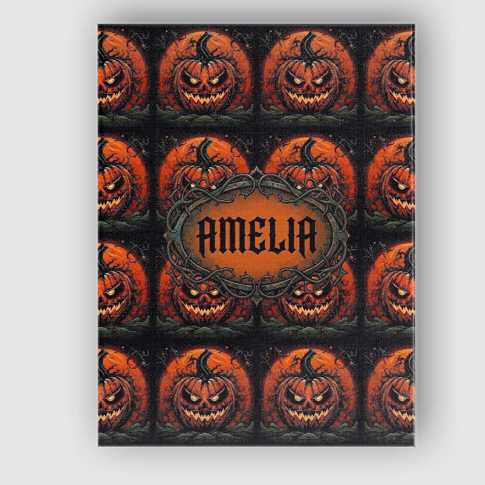 Personalised Name Spooky Pumpkin Moon Custom Modern Room Accent Creative Decorator Style Canvas Wall Art Print Decor Picture Ready to Hang