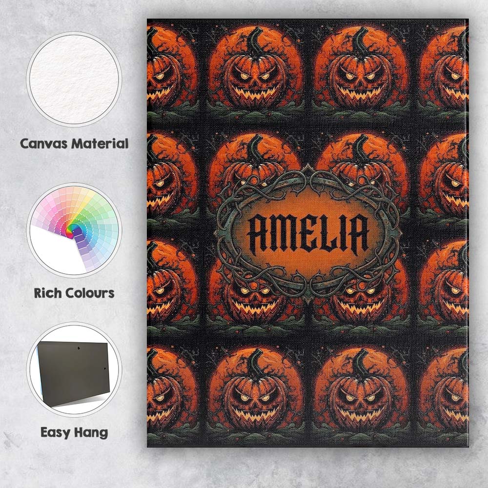 Personalised Name Spooky Pumpkin Moon Custom Modern Room Accent Creative Decorator Style Canvas Wall Art Print Decor Picture Ready to Hang