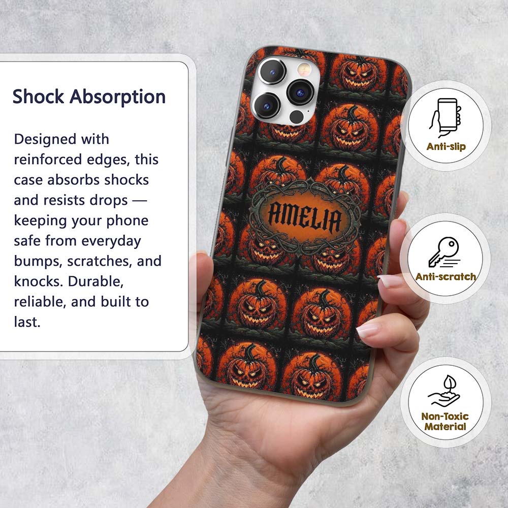 Spooky Pumpkin Moon Branches Dark Printed Design Custom Name Protective Phone Case Mobile Cover Durable Everyday Smartphone Shock Resistant