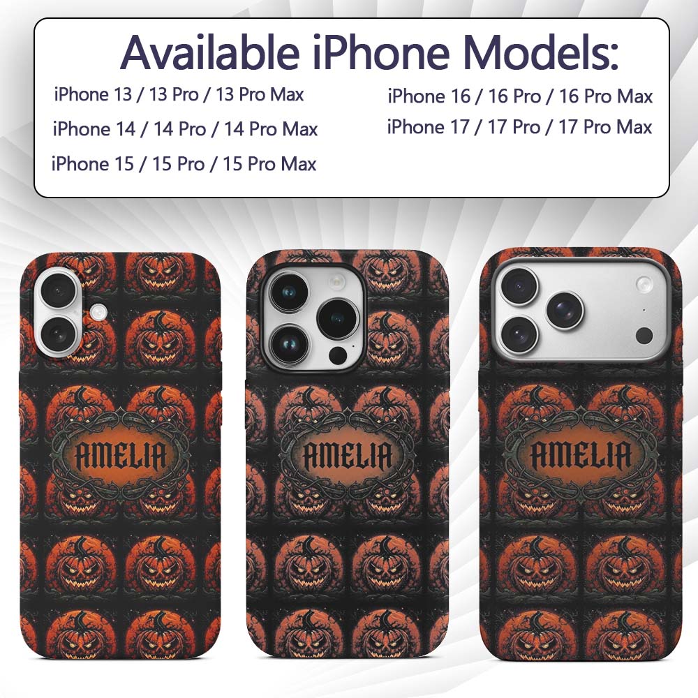 Spooky Pumpkin Moon Branches Dark Printed Design Custom Name Protective Phone Case Mobile Cover Durable Everyday Smartphone Shock Resistant
